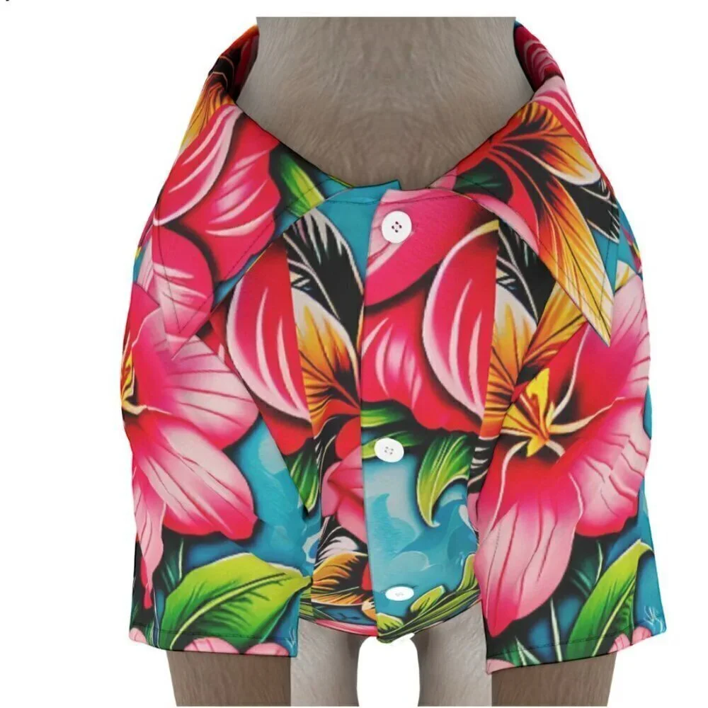 Dog Floral Hawaiian Shirt Medium  Hibiscus Pink Flowers, Stocking Stuffer NWT